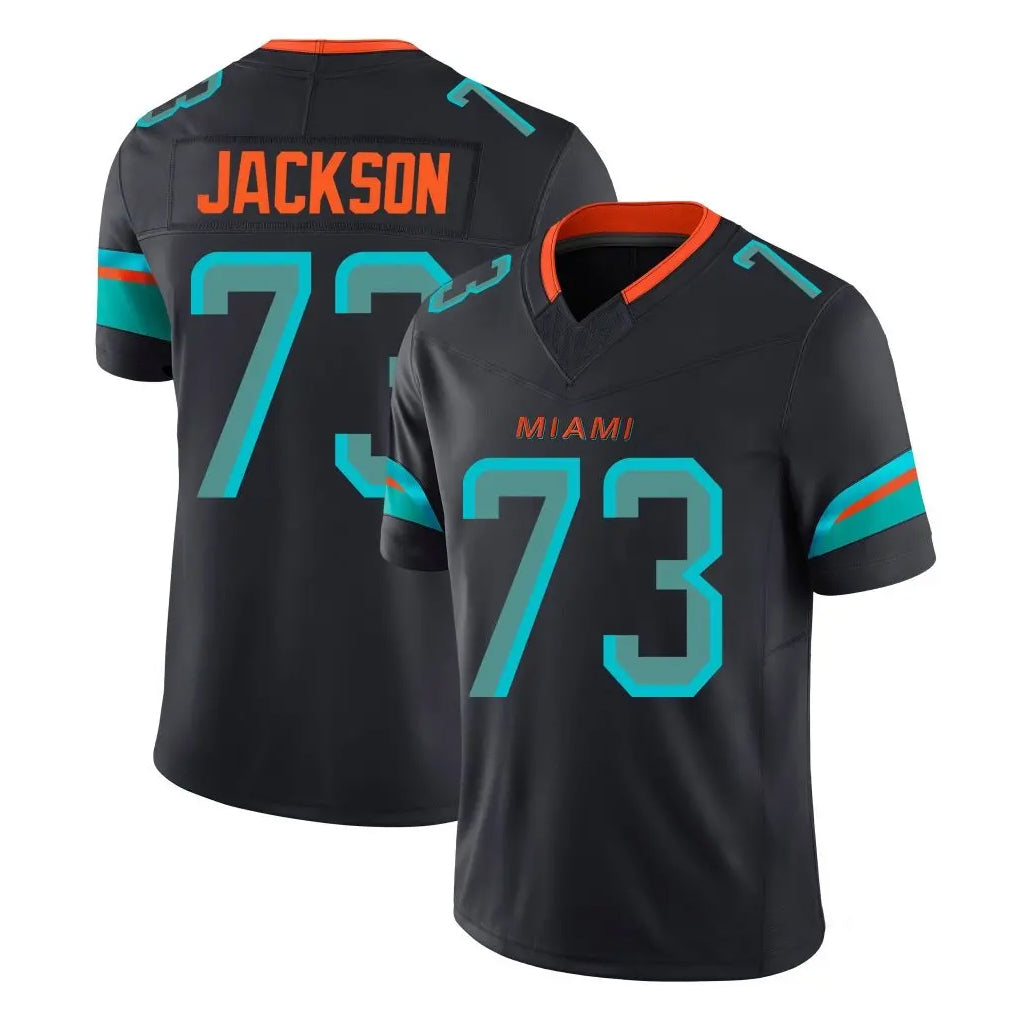 Blackjersey M.Dolphins #73 Austin Jackson Player Black Limited Pitch Rivalries Collection Home Game Stitched Jerseys