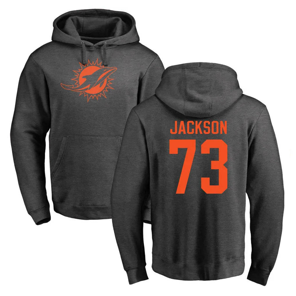 Blackjersey M.Dolphins #73 Austin Jackson Player Darkgray Pullover Hoodies Limited Stitched Jerseys