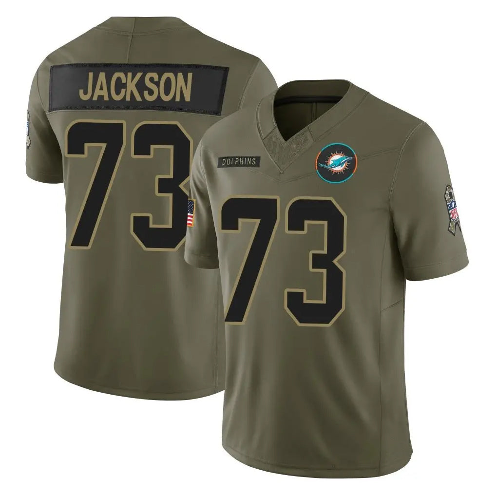 Blackjersey M.Dolphins #73 Austin Jackson Player Olive 2025 Salute To Service Limited Game Stitched Jerseys