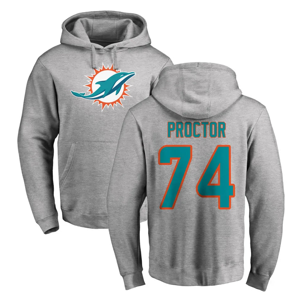 Blackjersey M.Dolphins #74 Kadyn Proctor Player Gray LOGO Pullover Hoodies Limited Stitched Jerseys