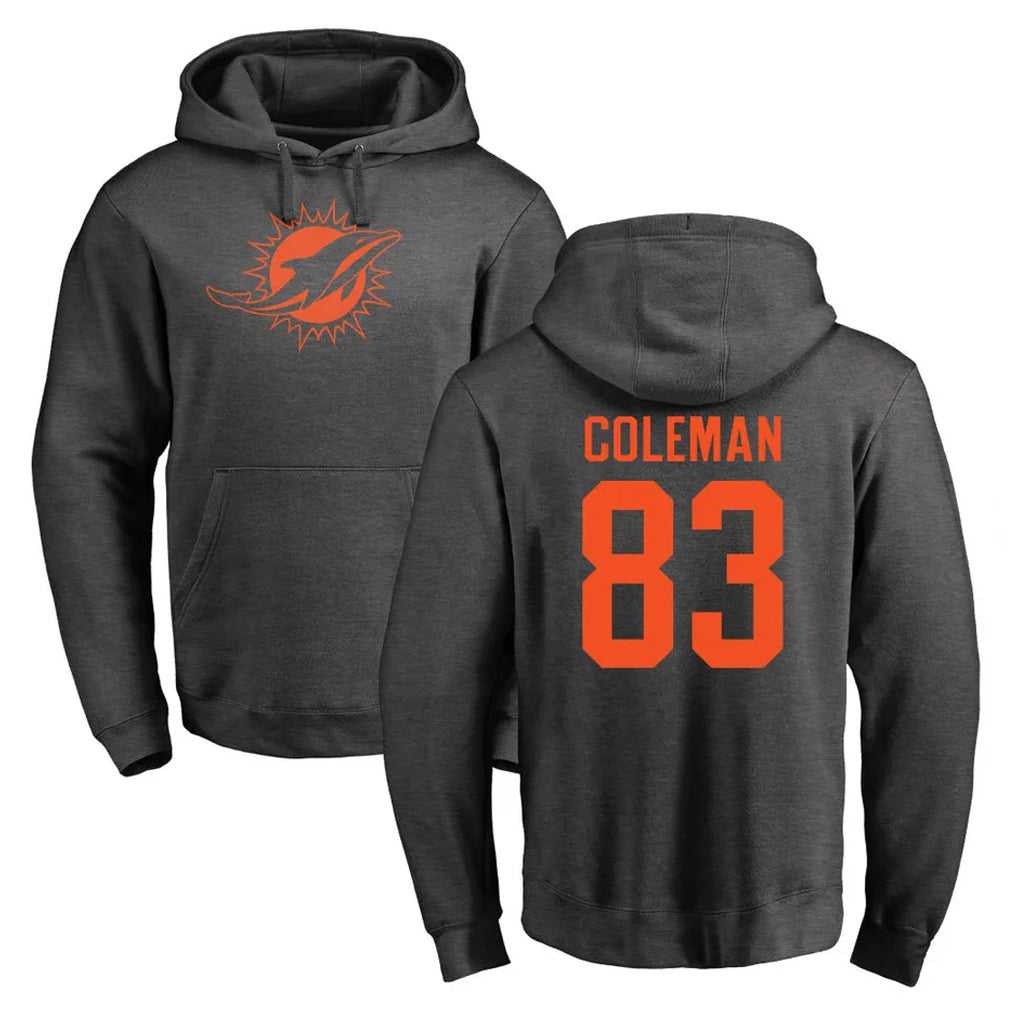 Blackjersey M.Dolphins #83 Kevin Coleman Jr. Player Darkgray Pullover Hoodies Limited Stitched Jerseys