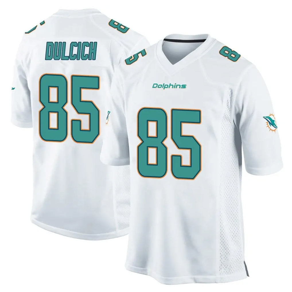 Blackjersey M.Dolphins #85 Greg Dulcich Player White Home Game Stitched Jerseys