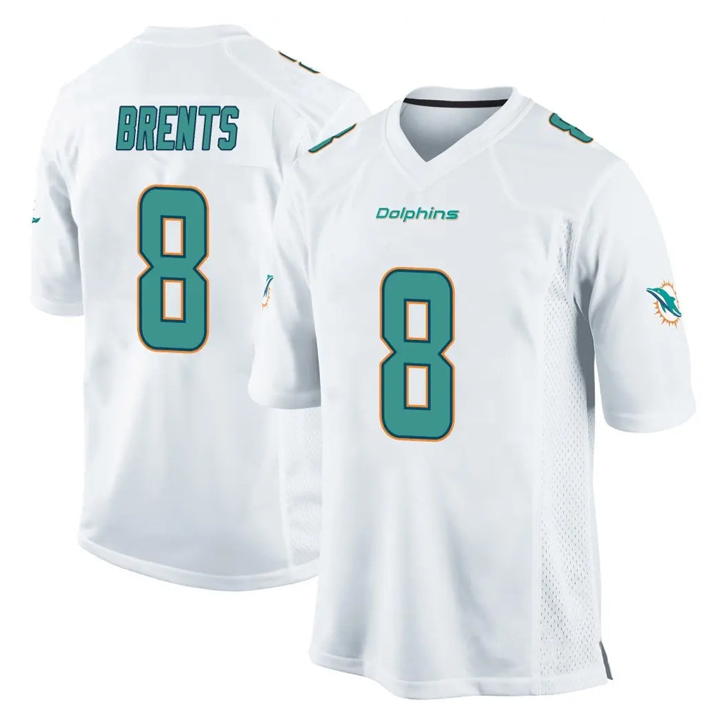 Blackjersey M.Dolphins #8 JuJu Brents Player White Home Game Stitched Jerseys