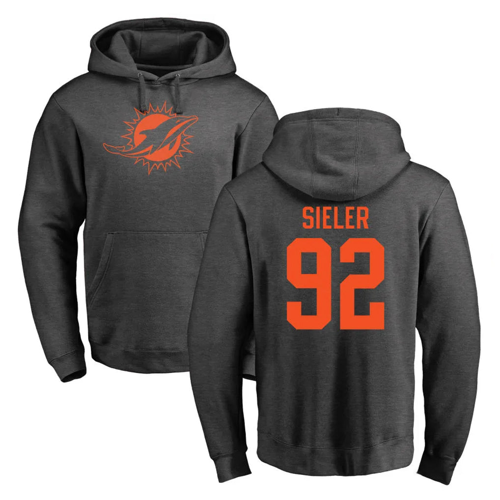 Blackjersey M.Dolphins #92 Zach Sieler Player Darkgray Pullover Hoodies Limited Stitched Jerseys