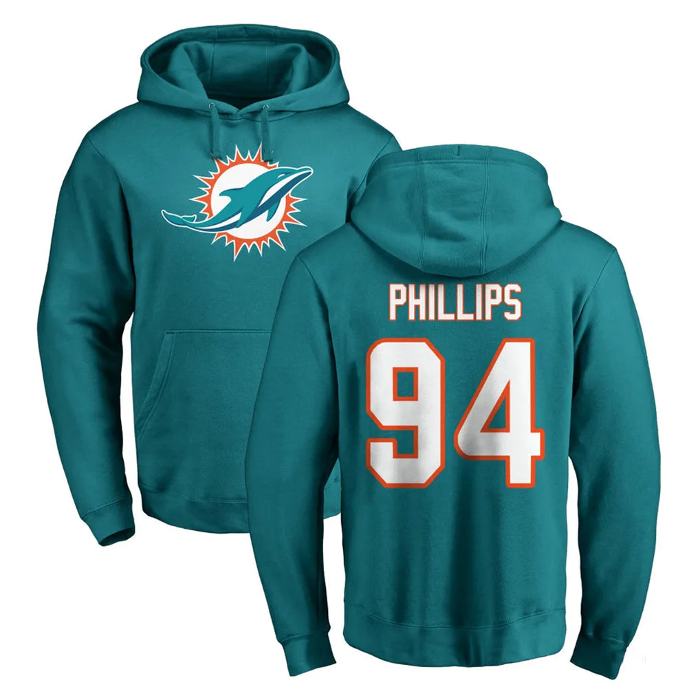 Blackjersey M.Dolphins #94 Jordan Phillips Player Aqua LOGO Pullover Hoodies Limited Stitched Jerseys