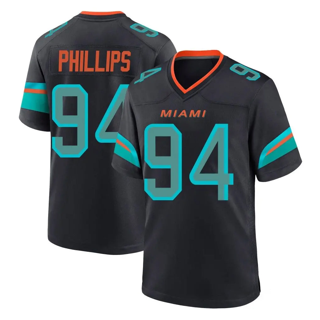Blackjersey M.Dolphins #94 Jordan Phillips Player Black Pitch Rivalries Collection Home Game Stitched Jerseys