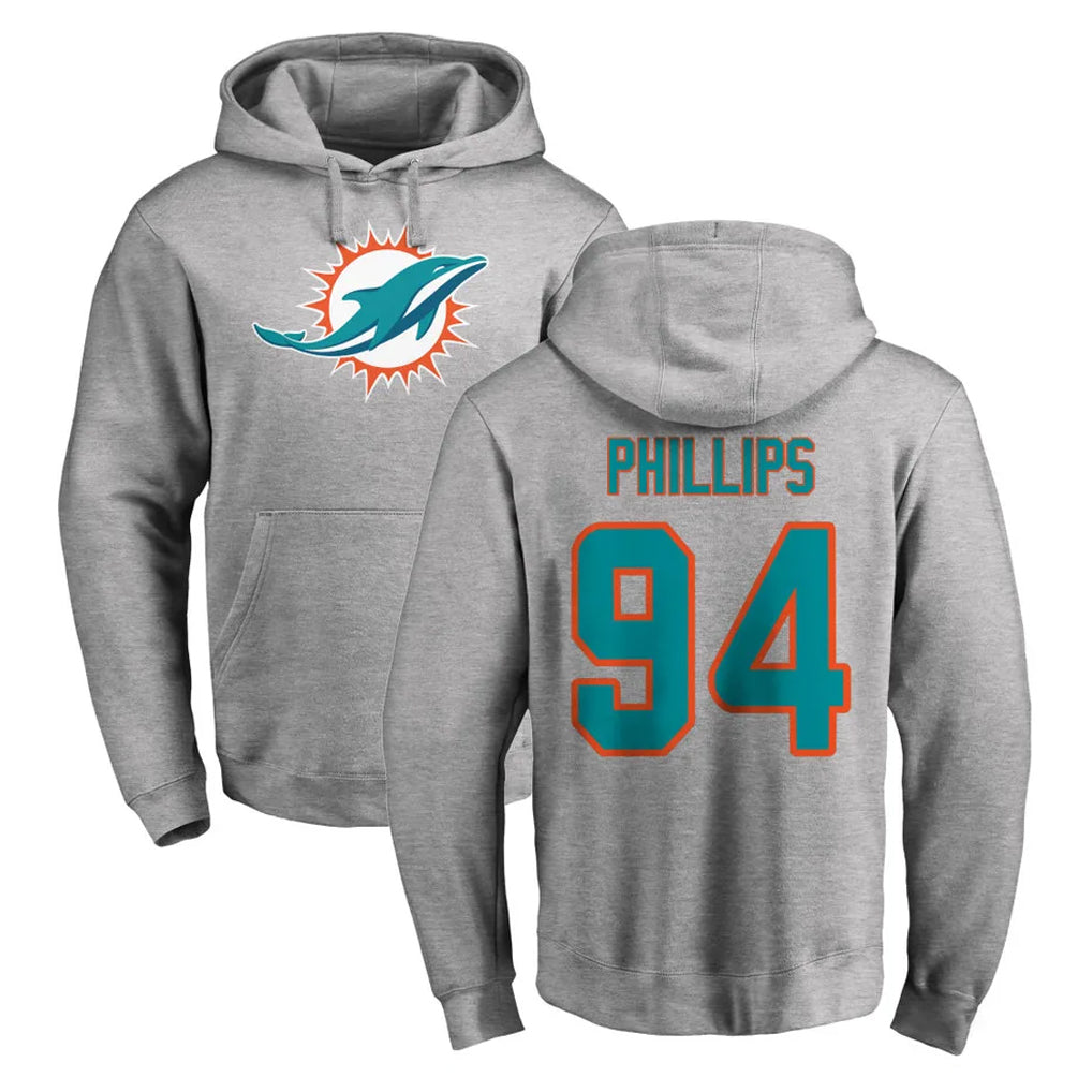 Blackjersey M.Dolphins #94 Jordan Phillips Player Gray LOGO Pullover Hoodies Limited Stitched Jerseys