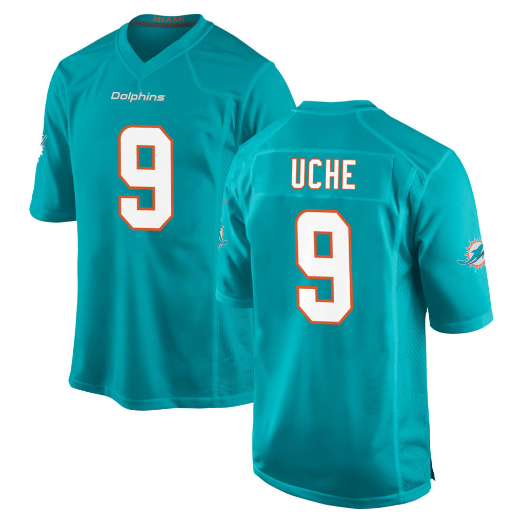 Blackjersey M.Dolphins #9 Joshua Uche Player Aqua Home Game Stitched Jerseys