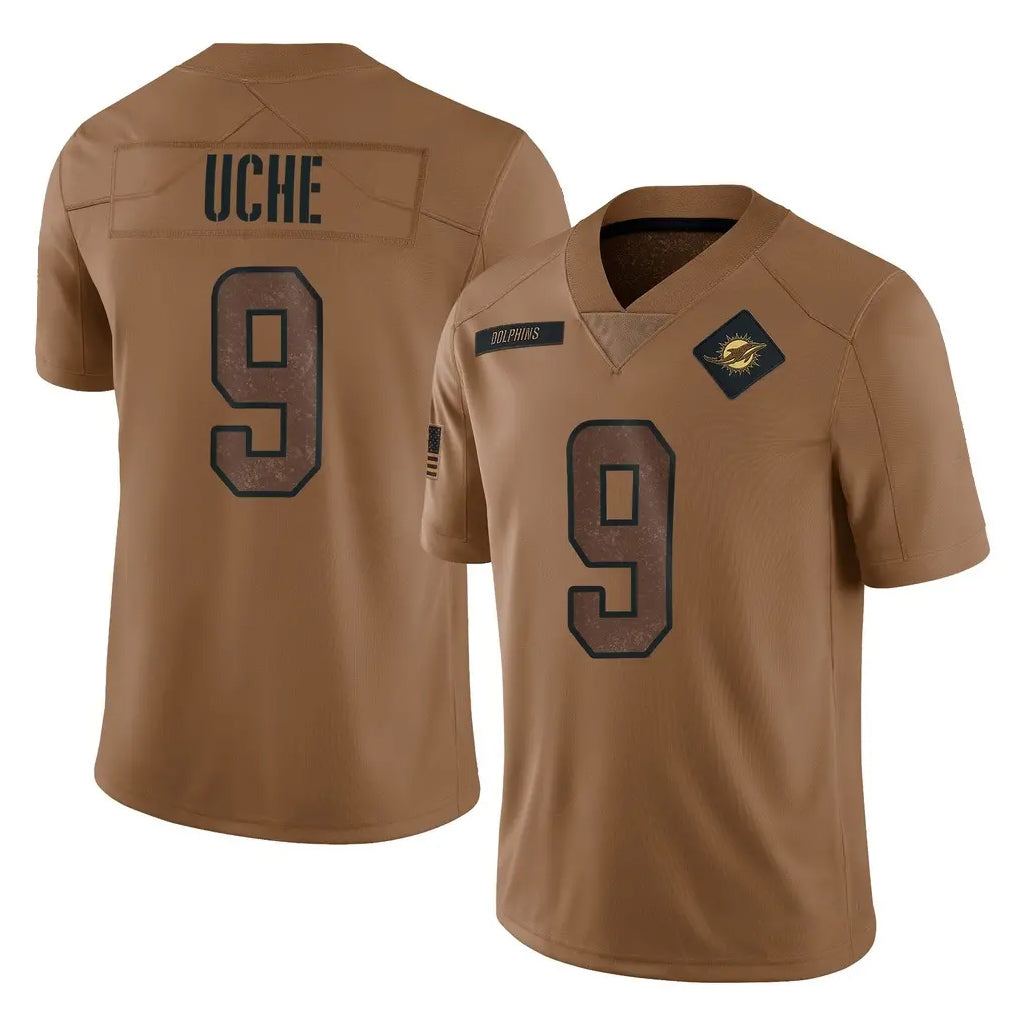 Blackjersey M.Dolphins #9 Joshua Uche Player Brown Salute To Service Limited Stitched Jerseys
