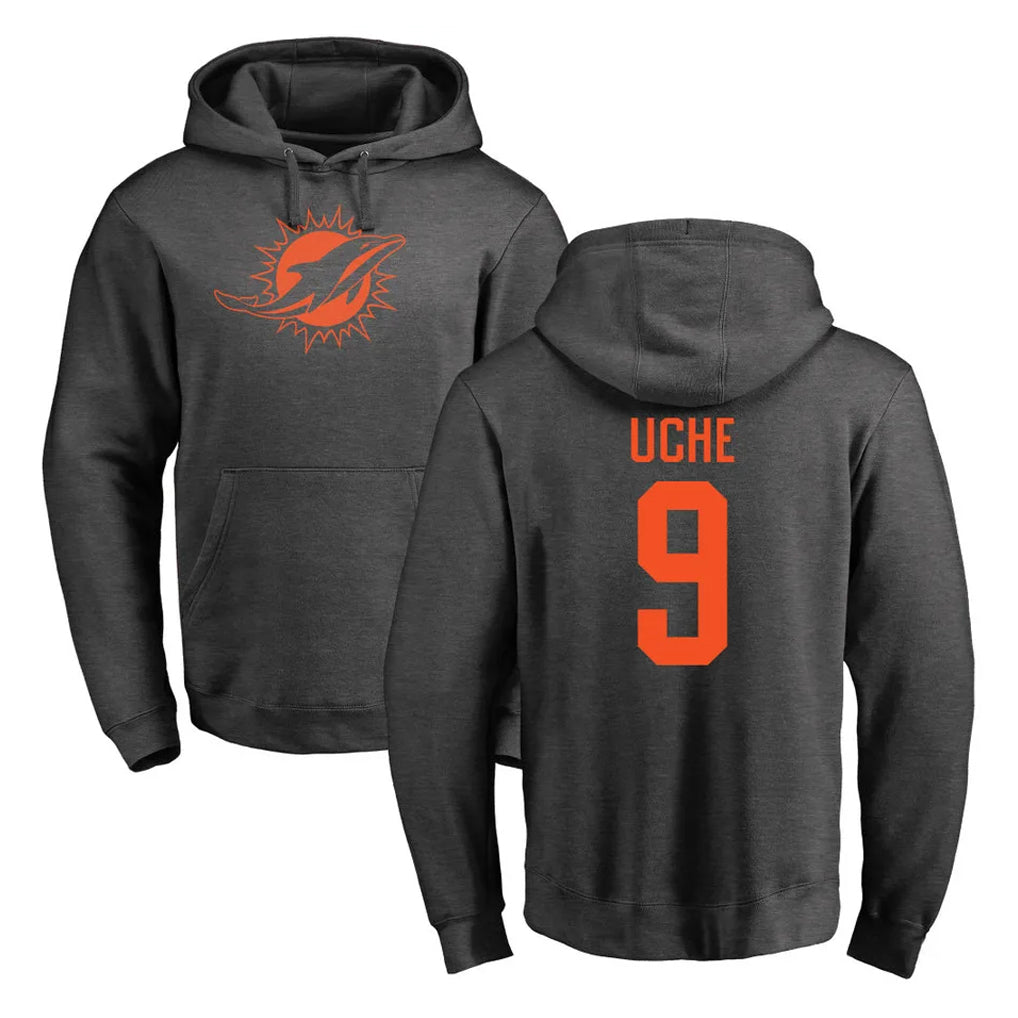 Blackjersey M.Dolphins #9 Joshua Uche Player Darkgray Pullover Hoodies Limited Stitched Jerseys