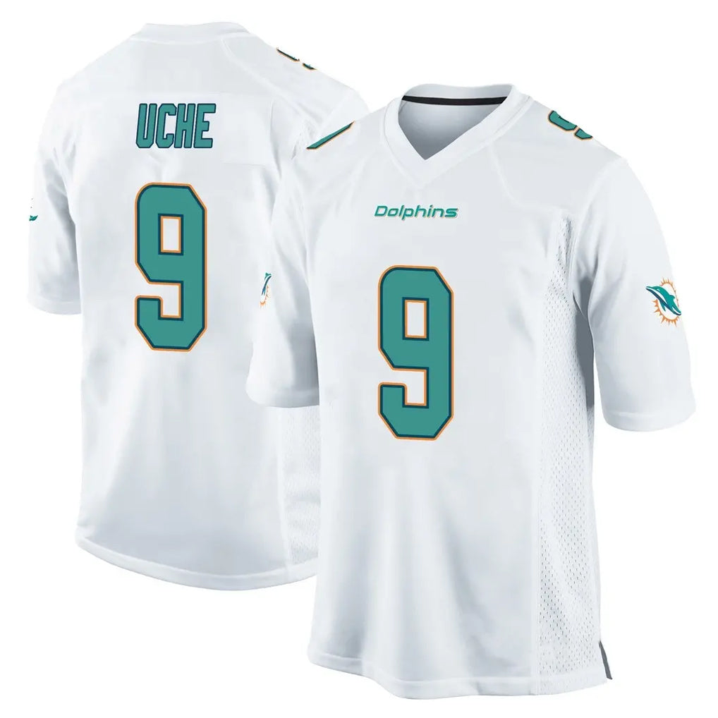 Blackjersey M.Dolphins #9 Joshua Uche Player White Home Game Stitched Jerseys