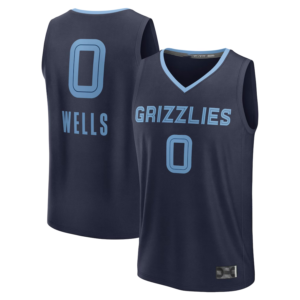Blackjersey M.Grizzlies #0 Jaylen Wells Navy Fast Break Replica Player Stitched Jerseys- Icon Edition