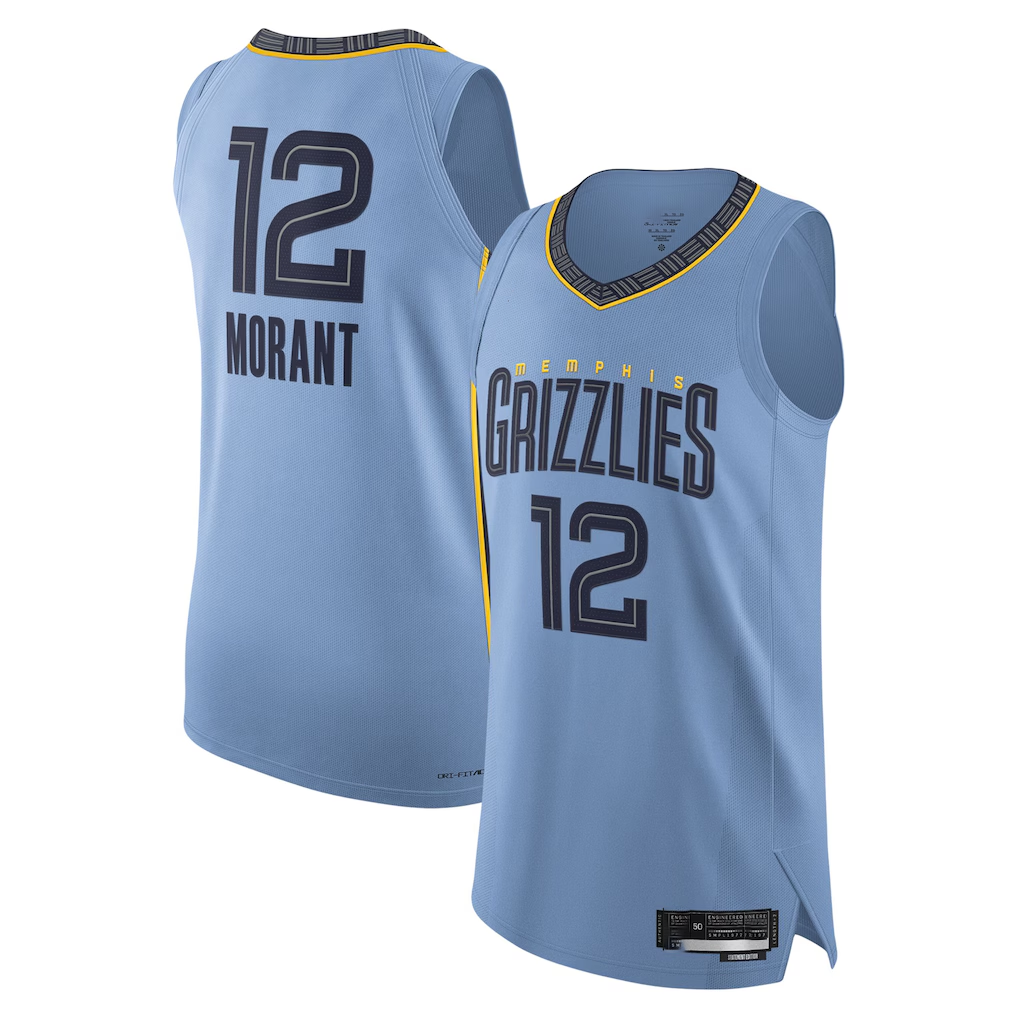 Blackjersey M.Grizzlies #12 Ja Morant Light Blue Authentic Player Stitched Jerseys- Statement Edition