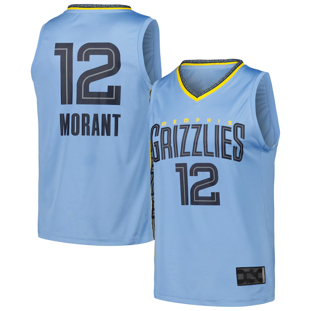 Blackjersey M.Grizzlies #12 Ja Morant Light Blue Fast Break Replica Player Stitched Jerseys- Statement Edition