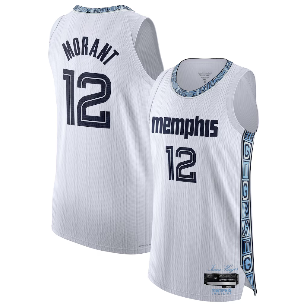 Blackjersey M.Grizzlies #12 Ja Morant White 202526 Authentic Stitched Jerseys- City Edition