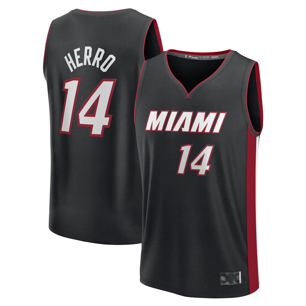 Blackjersey M.Heat #14 Tyler Herro Black Fast Break Replica Player Jerseys - Icon Edition
