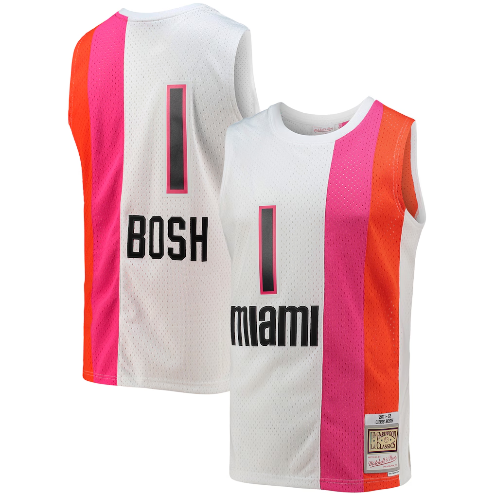 Blackjersey M.Heat #1 Chris Bosh Mitchell & Ness White 201112 Hardwood Classics Swingman Jerseys