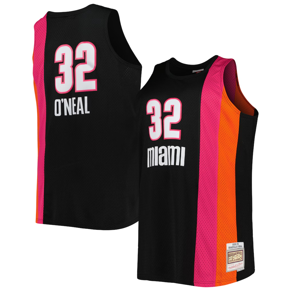Blackjersey M.Heat #32 Shaquille O'Neal Mitchell & Ness Black Big & Tall Hardwood Classics 200506 Swingman Jerseys