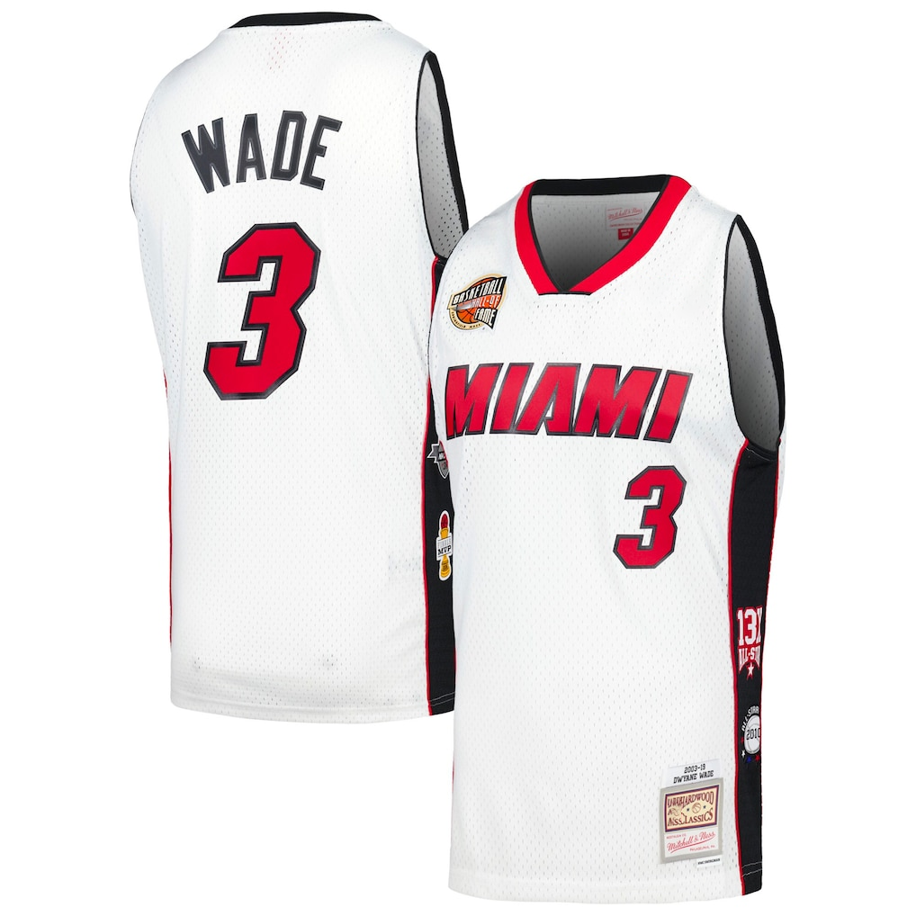 Blackjersey M.Heat #3 Dwyane Wade Mitchell & Ness White Hall of Fame Class of 2023 Throwback Swingman Jerseys