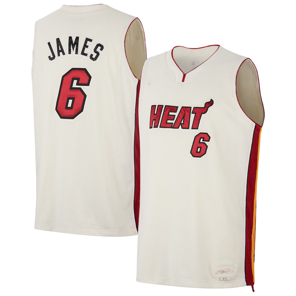 Blackjersey M.Heat #6 LeBron James Cream Forever King Reserve Authentic Jerseys