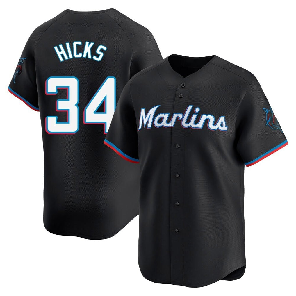 Blackjersey M.Marlins #34 Liam Hicks Player Black Home Limited Stitched Jerseys
