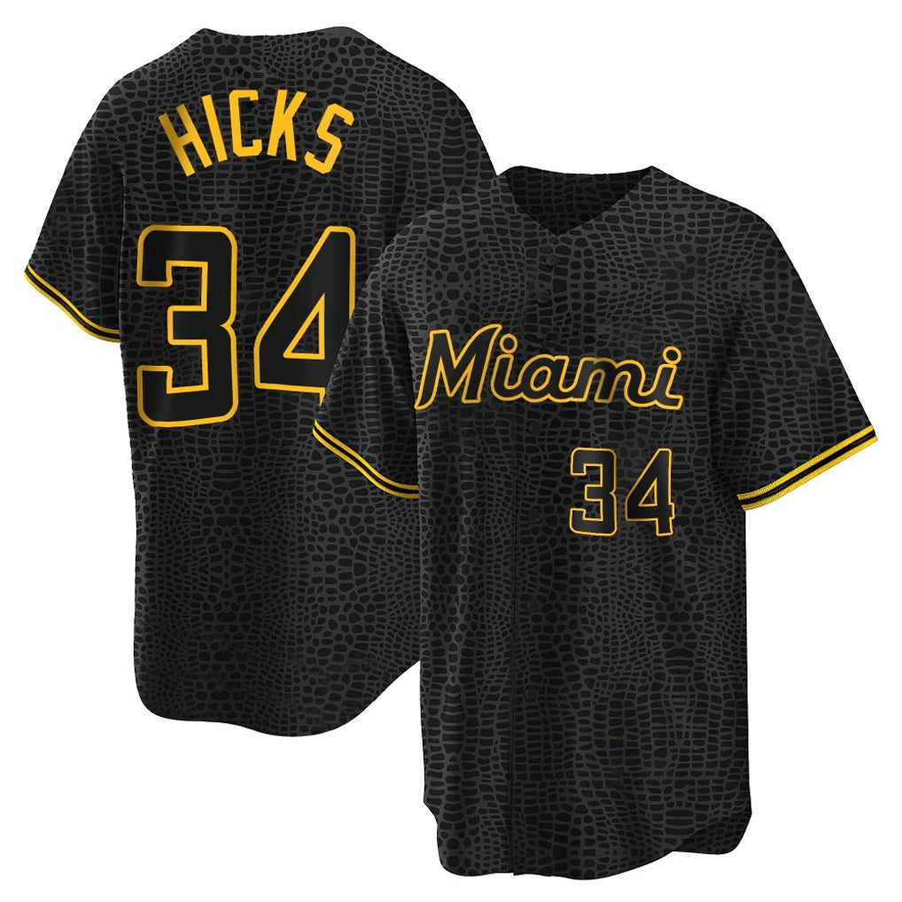 Blackjersey M.Marlins #34 Liam Hicks Player Black Snake Skin City Home Game Stitched Jerseys