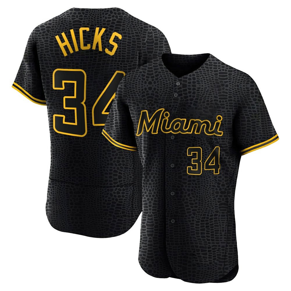 Blackjersey M.Marlins #34 Liam Hicks Player Black Snake Skin City Home Limited Elite Stitched Jerseys