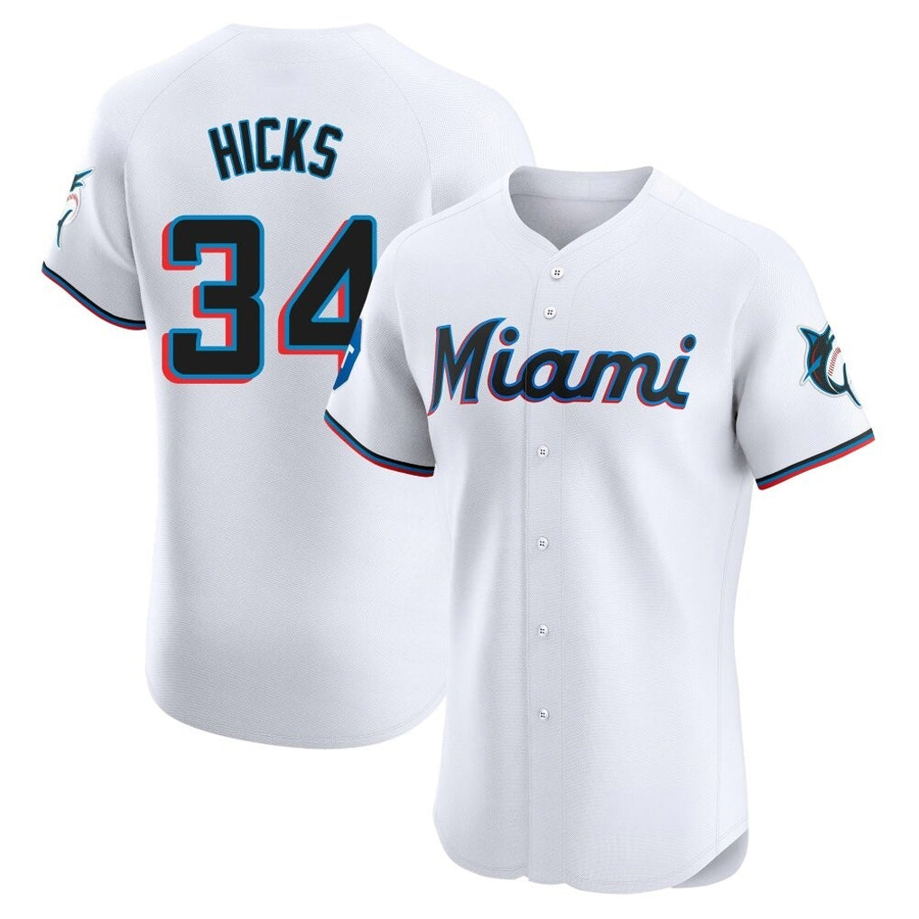Blackjersey M.Marlins #34 Liam Hicks Player White  Home Limited Elite Stitched Jerseys