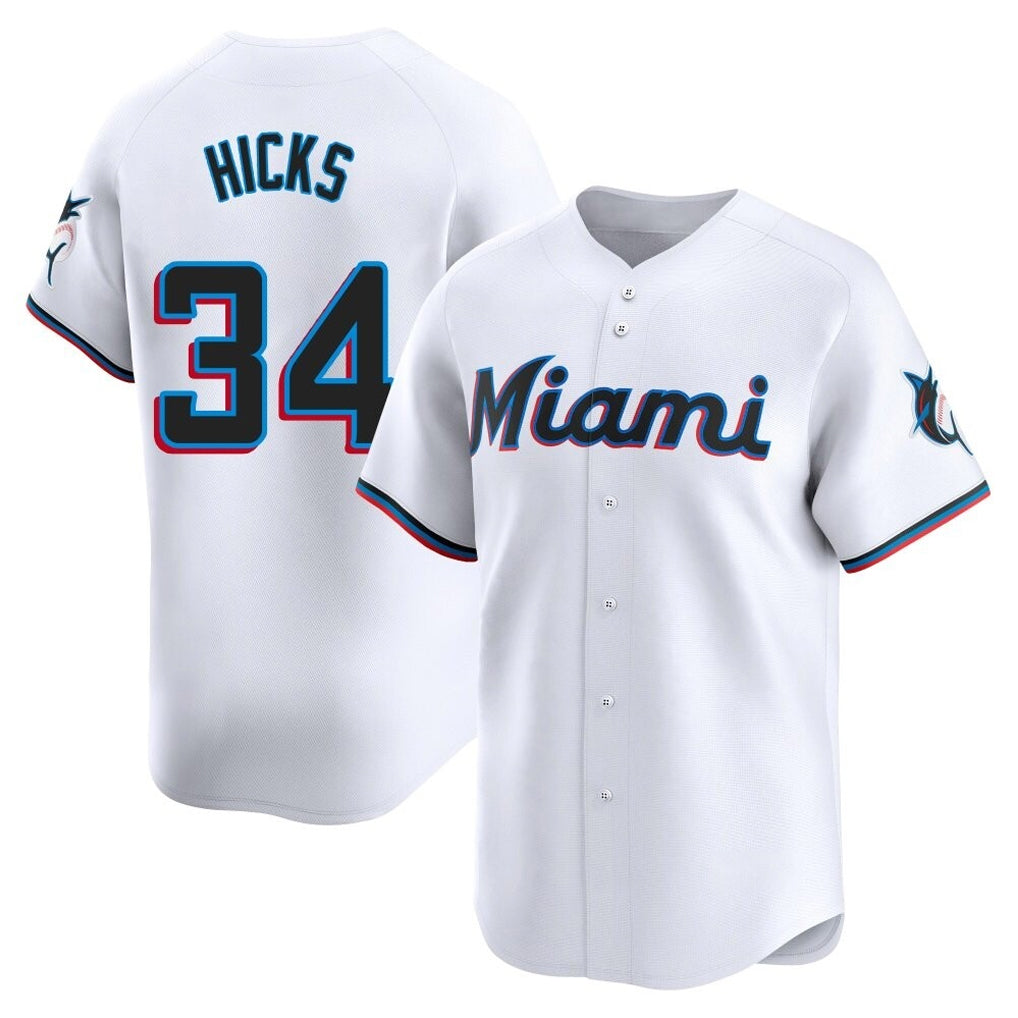 Blackjersey M.Marlins #34 Liam Hicks Player White  Home Limited Stitched Jerseys