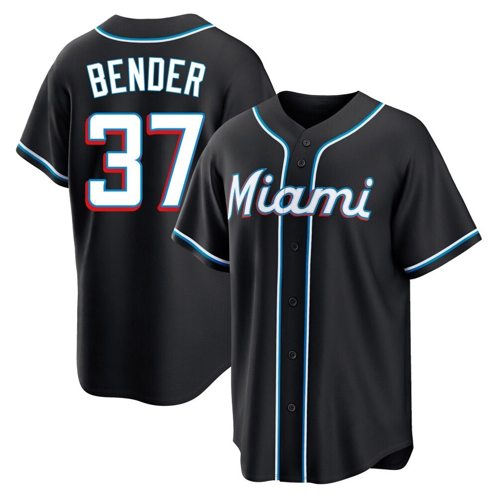 Blackjersey M.Marlins #37 Anthony Bender Player Black Fashion Out Home Game Stitched Jerseys