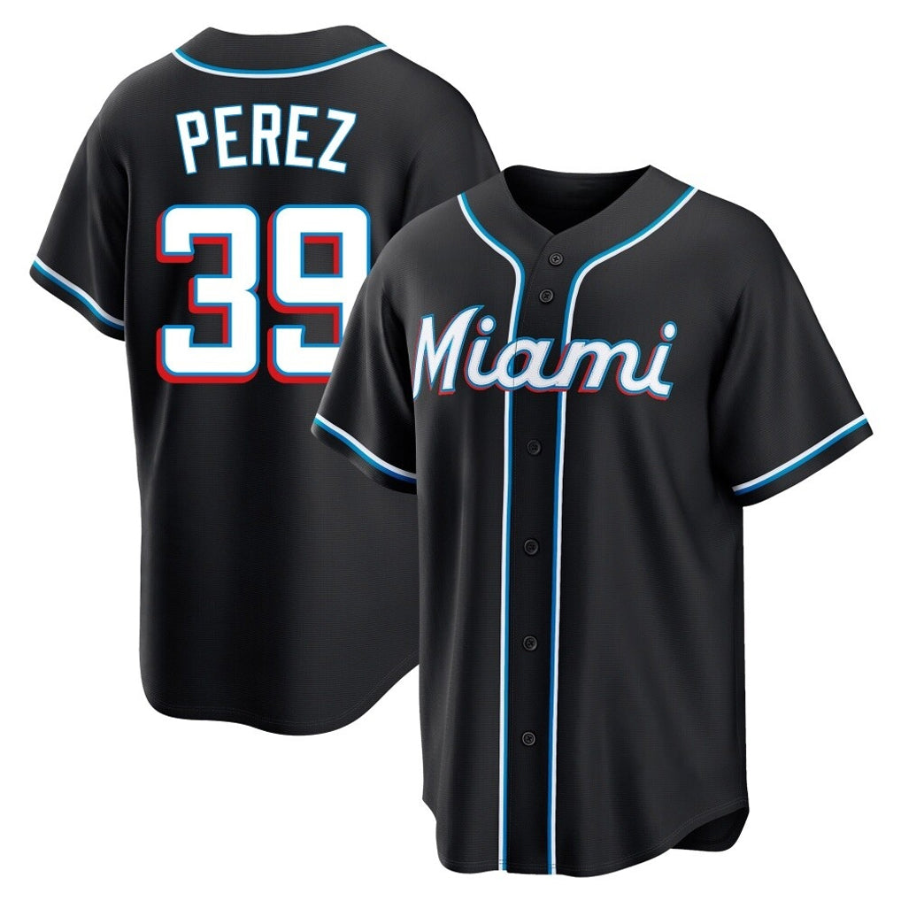 Blackjersey M.Marlins #39 Eury Perez Player Black Fashion Out Home Game Stitched Jerseys