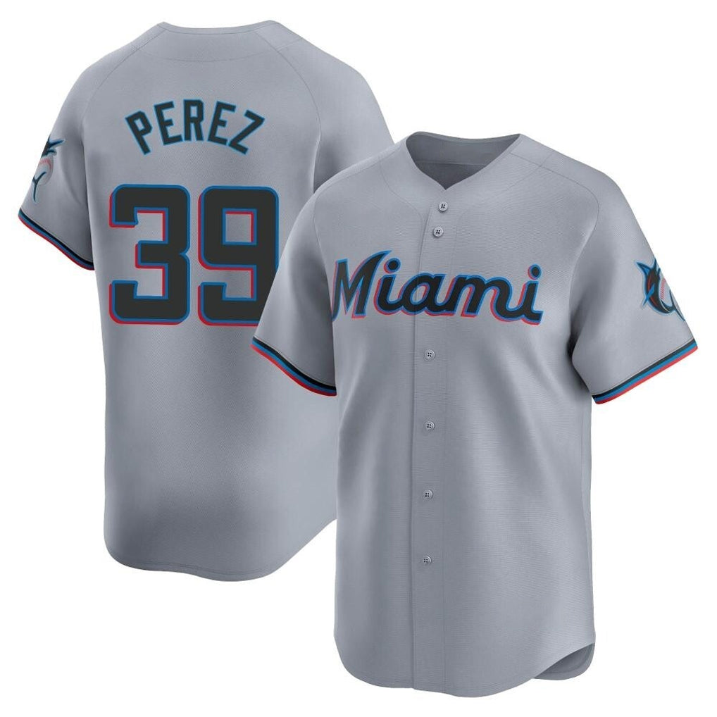 Blackjersey M.Marlins #39 Eury Perez Player Gray Home Limited Stitched Jerseys
