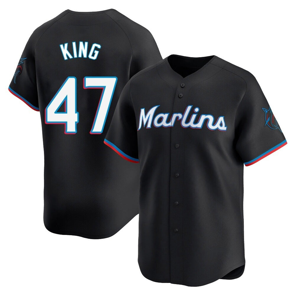 Blackjersey M.Marlins #47 John King Player Black Home Limited Stitched Jerseys