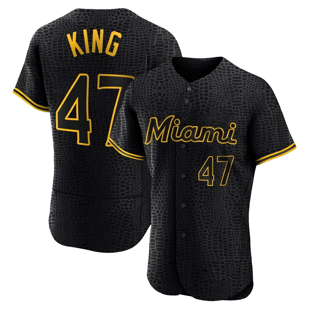 Blackjersey M.Marlins #47 John King Player Black Snake Skin City Home Limited Elite Stitched Jerseys