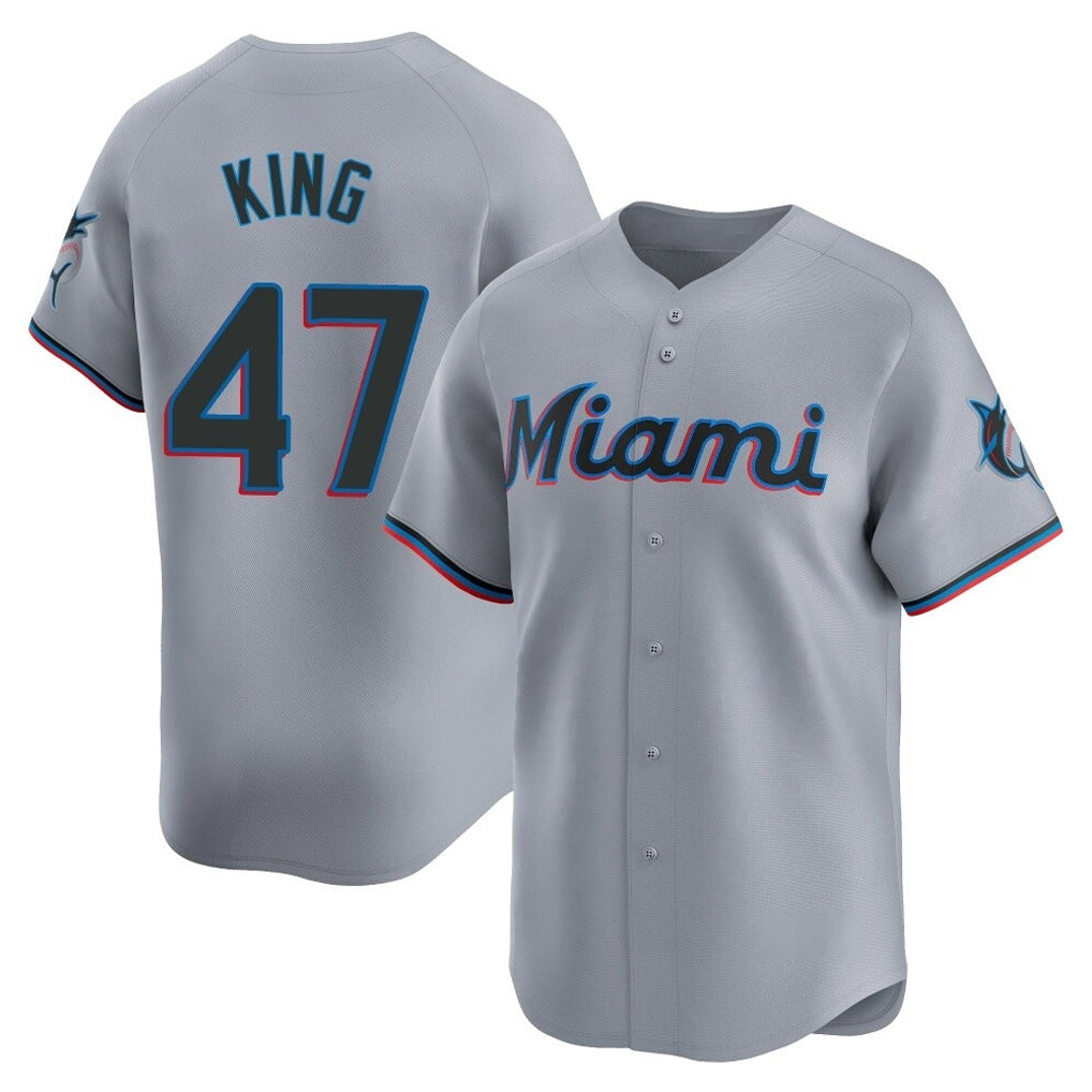 Blackjersey M.Marlins #47 John King Player Gray  Home Limited Stitched Jerseys