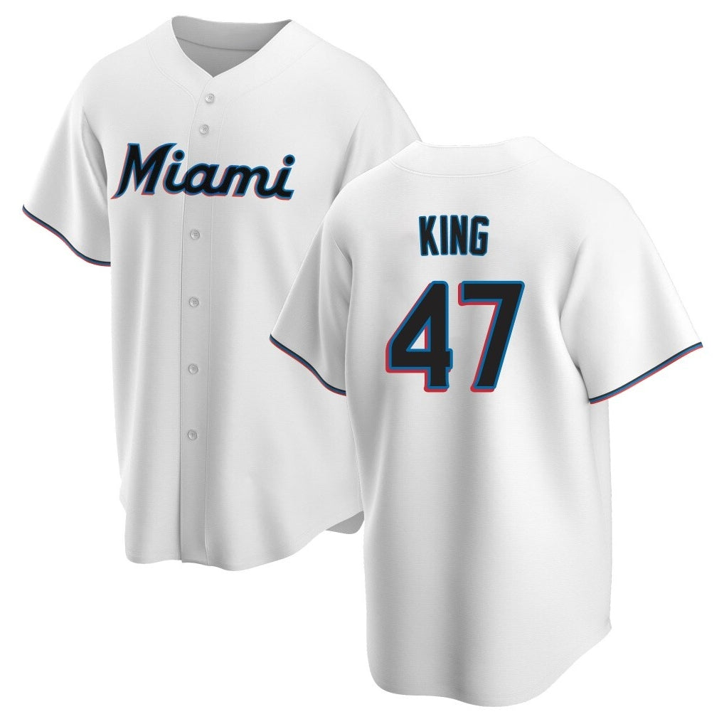 Blackjersey M.Marlins #47 John King Player White  Home Game Stitched Jerseys