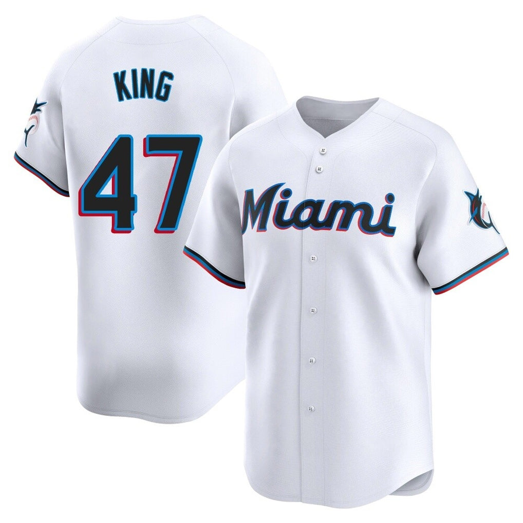 Blackjersey M.Marlins #47 John King Player White  Home Limited Stitched Jerseys