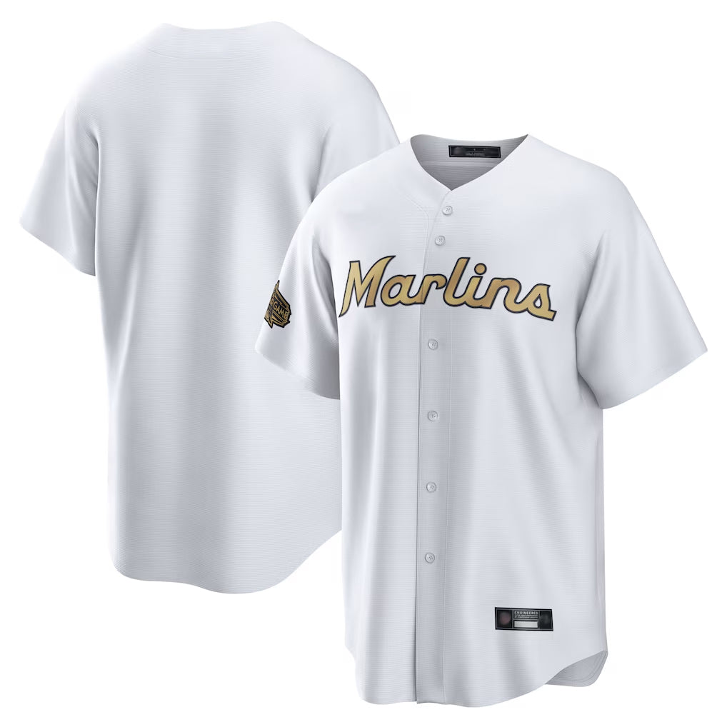 Blackjersey M.Marlins Blank Player White Gold Home Game Stitched Jerseys