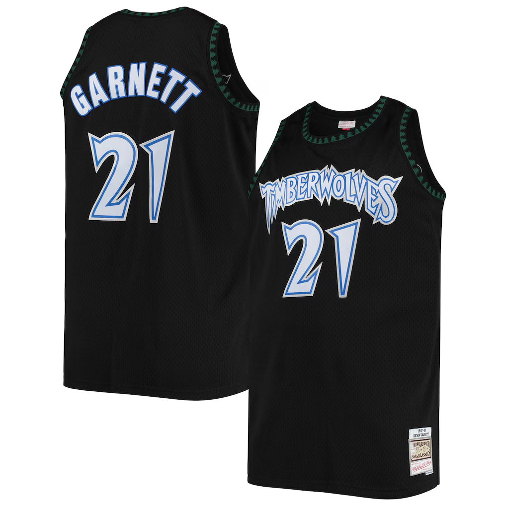 Blackjersey M.Timberwolves #21 Kevin Garnett Mitchell & Ness Black 199798 Big & Tall Hardwood Classics Swingman Stitched Jerseys