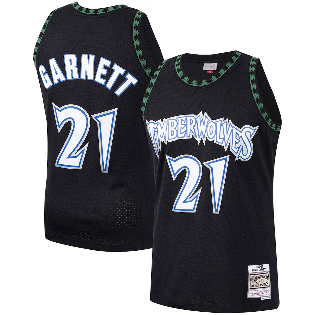 Blackjersey M.Timberwolves #21 Kevin Garnett Mitchell & Ness Black Hardwood Classics Swingman Stitched Jerseys