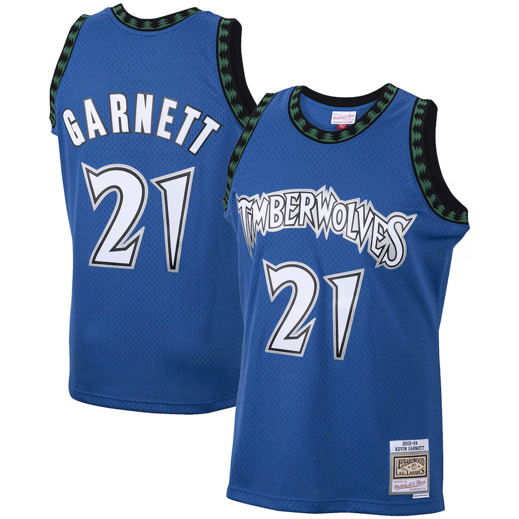 Blackjersey M.Timberwolves #21 Kevin Garnett Mitchell & Ness Blue 200304 Hardwood Classics Swingman Stitched Jerseys