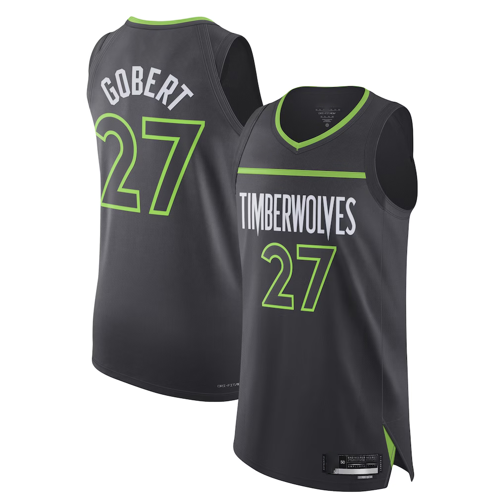 Blackjersey M.Timberwolves #27 Rudy Gobert Jordan Brand Anthracite Authentic Stitched Jerseys- Statement Edition