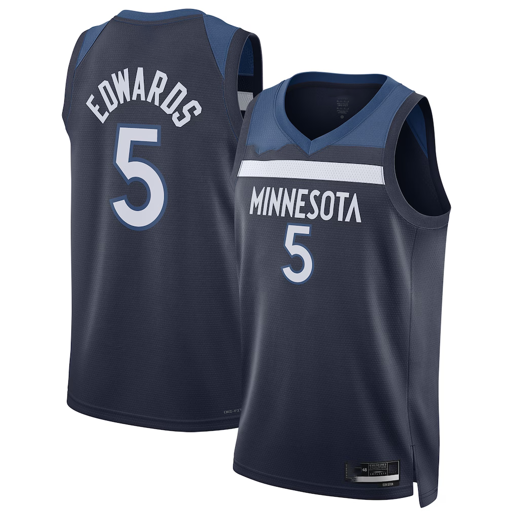Blackjersey M.Timberwolves #5 Anthony Edwards Navy Swingman Stitched Jerseys- Icon Edition