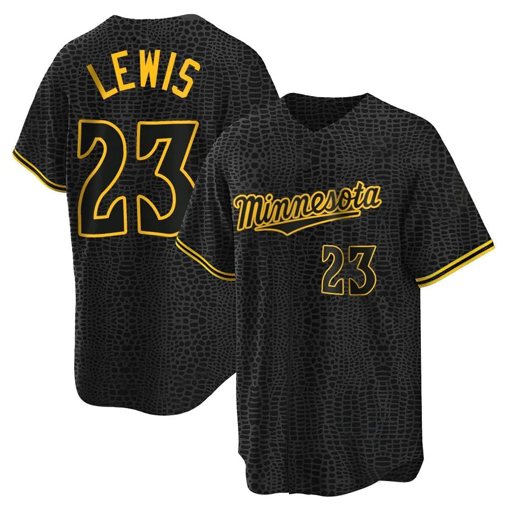 Blackjersey M.Twins #23 Royce Lewis Player Black Snake Skin City Home Game Stitched Jerseys