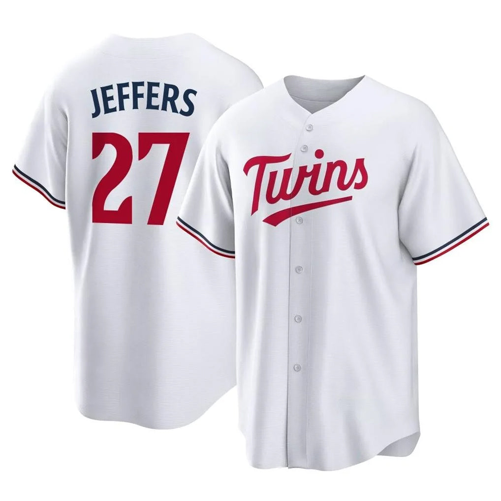 Blackjersey M.Twins #27 Ryan Jeffers Player White Home Game Stitched Jerseys