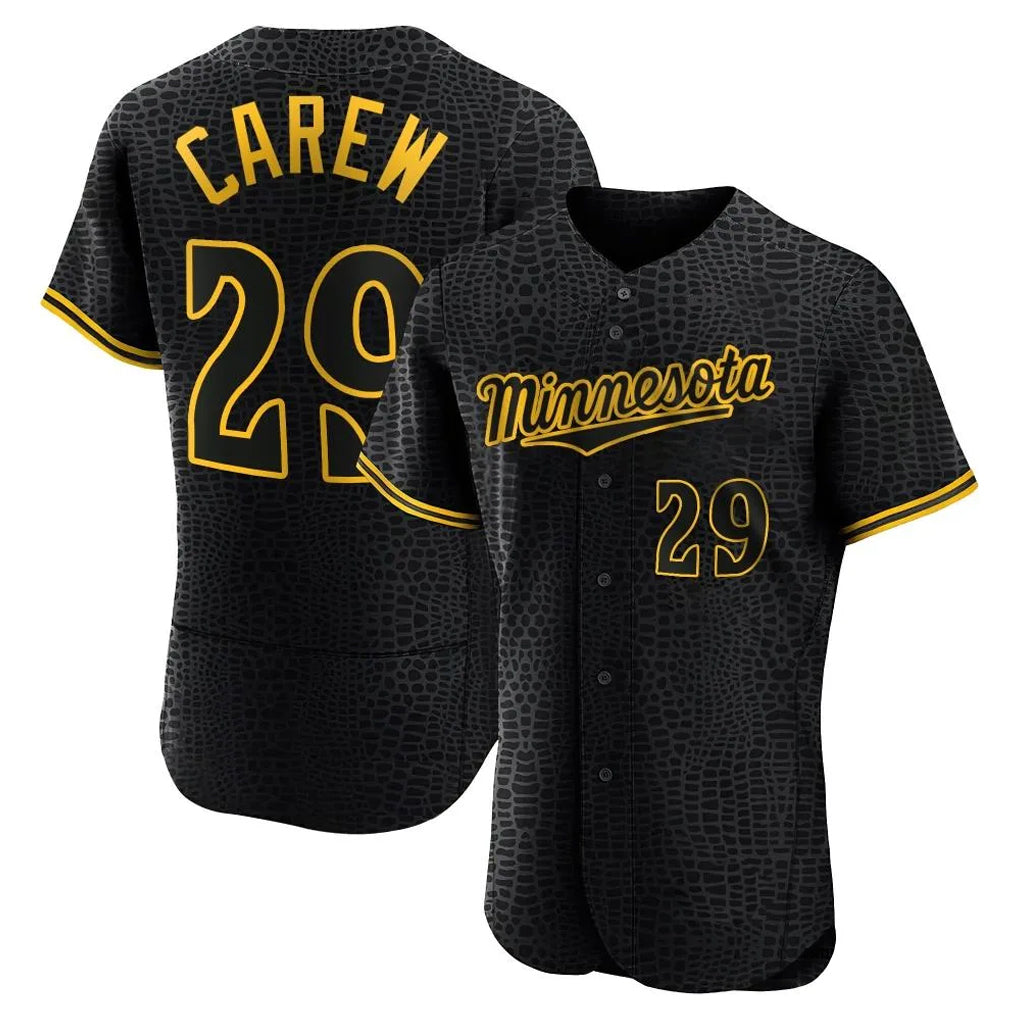 Blackjersey M.Twins #29 Rod Carew Player Black Snake Skin City Home Limited Elite Stitched Jerseys