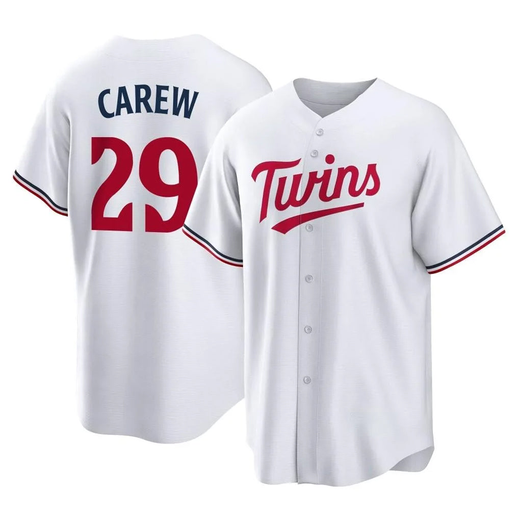 Blackjersey M.Twins #29 Rod Carew Player White Home Game Stitched Jerseys