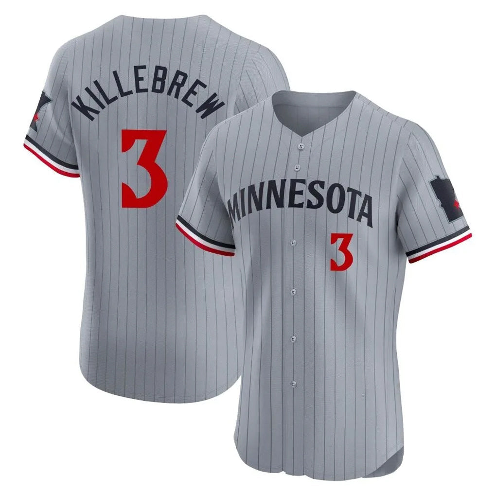 Blackjersey M.Twins #3 Harmon Killebrew Player Gray Home Limited Elite Stitched Jerseys
