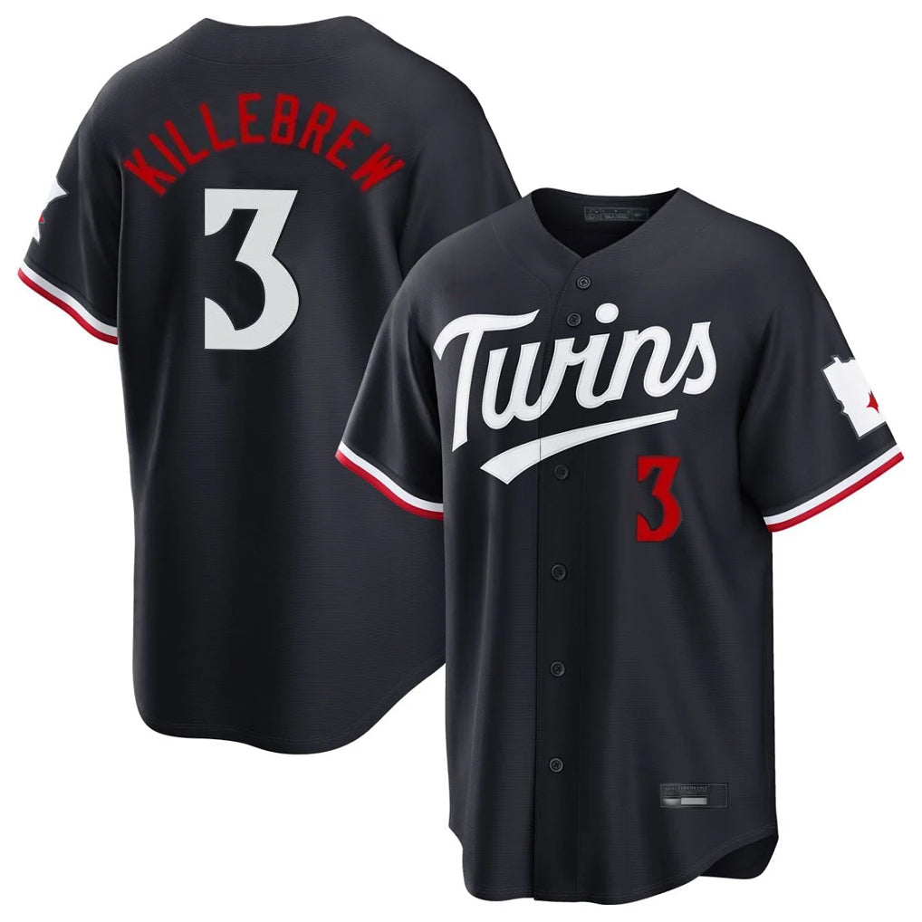 Blackjersey M.Twins #3 Harmon Killebrew Player Navy Home Game Stitched Jerseys