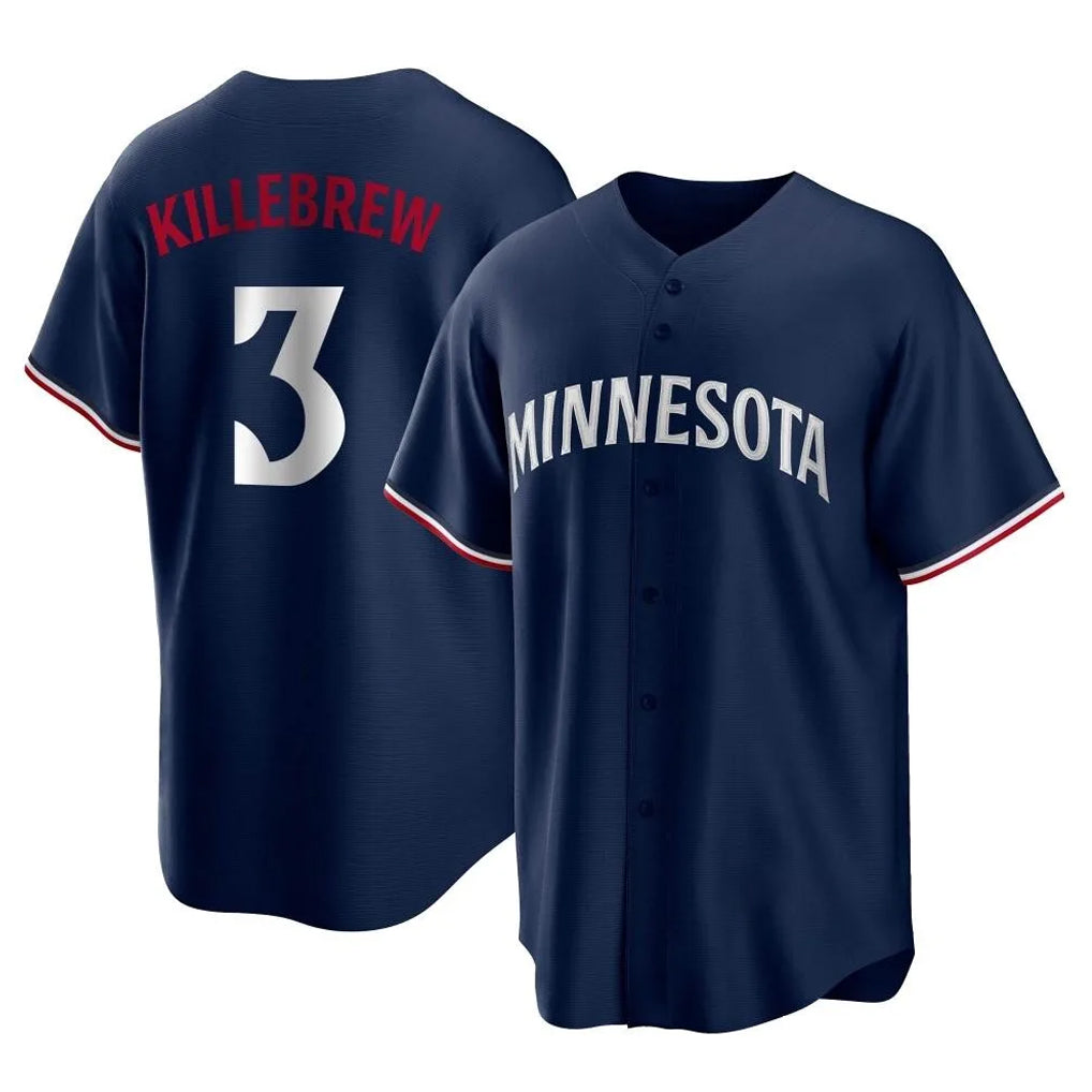 Blackjersey M.Twins #3 Harmon Killebrew Player Navy Replica Alternate Home Stitched Jerseys